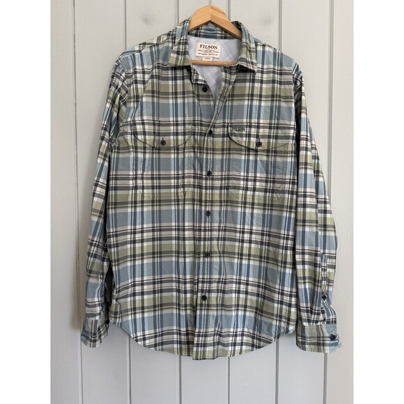 Filson Twin Lakes Sport Shirt Long Sleeve Plaid Button Up Green Tan M Medium - Picture 1 of 7